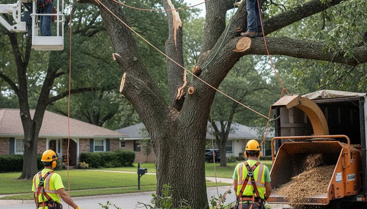 Emergency tree service crew removing storm-damaged tree in Dayton, OH