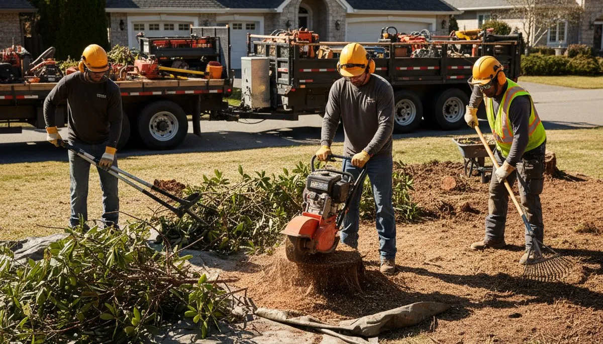 Dayton, OH arborists removing overgrown shrubs for a clean, professional yard cleanup