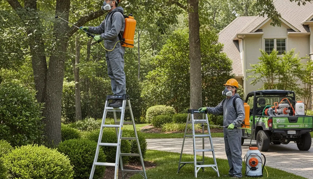 Tick control technician treating a Dayton, OH yard to help reduce ticks and protect outdoor spaces