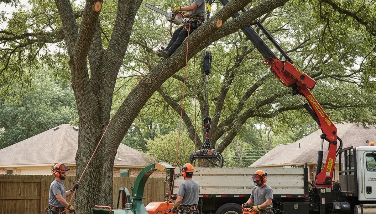 Dayton, OH tree removal crew safely removing a damaged tree on a residential property