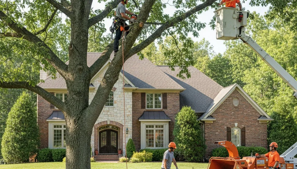 Tree service crew in Dayton, OH performing safe tree removal for a residential property