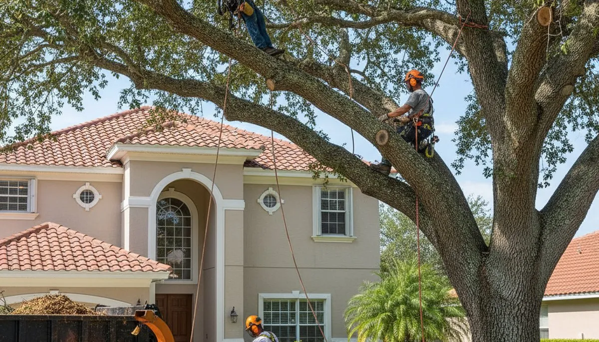 Tree service crew in Dayton, OH performing safe tree removal for a local property