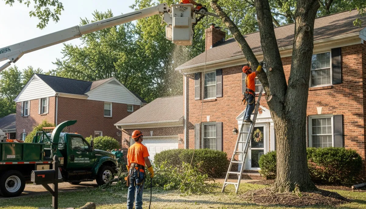 Tree service crew in Dayton, OH performing safe tree removal for a local property