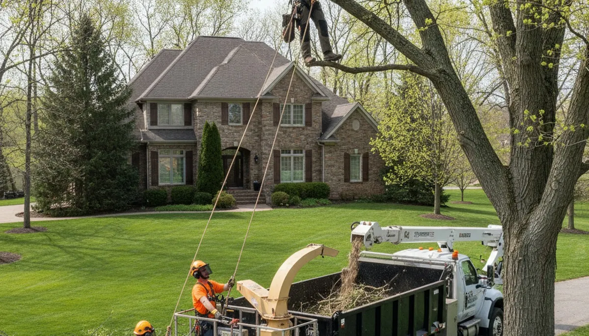 Tree service crew in Dayton, OH removing a tree for safe, professional property care