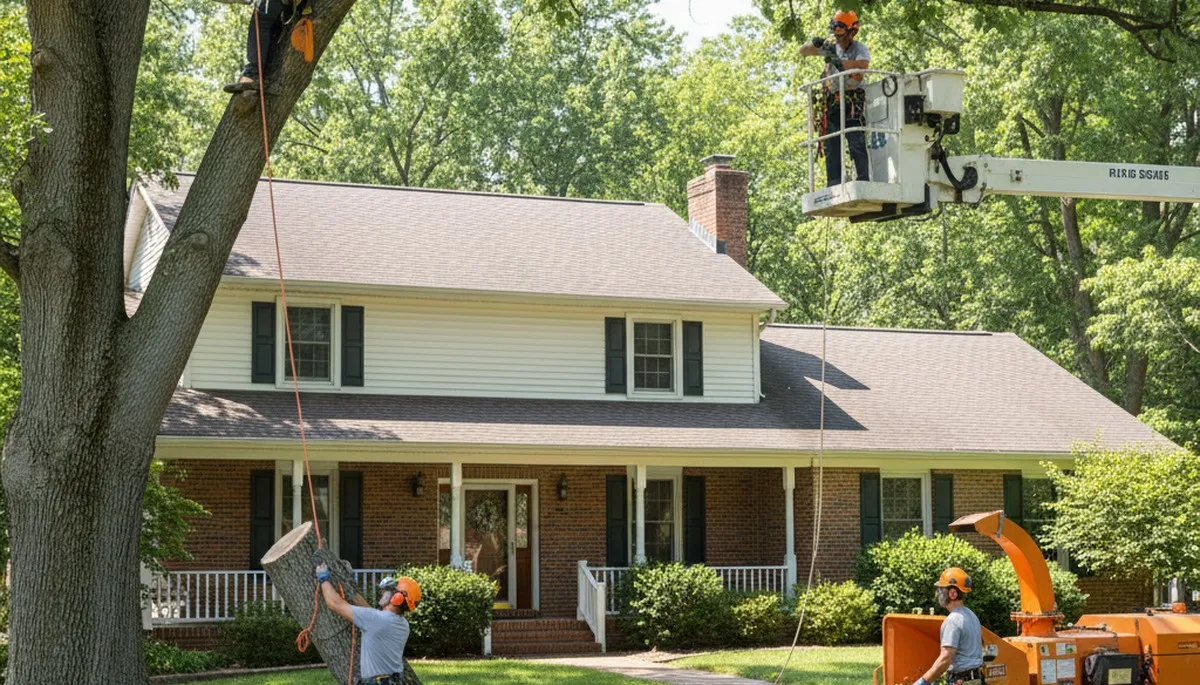 Tree service crew in Dayton, OH removing a tree for safe, professional residential service